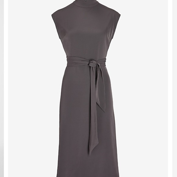 Mock Neck Tie Waist Midi Dress - Picture 2 of 3